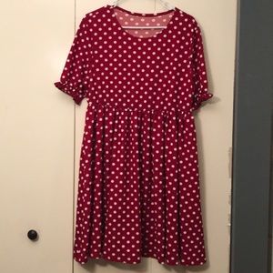 Red and white polka dot dress